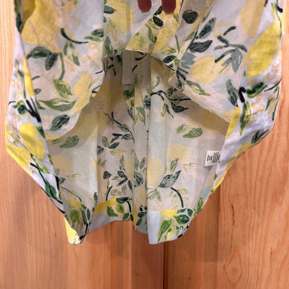 Lemon Print Sleeveless Halter Top Bow Neck Linen Blend Summer Cute Blouse XS - Picture 11 of 11
